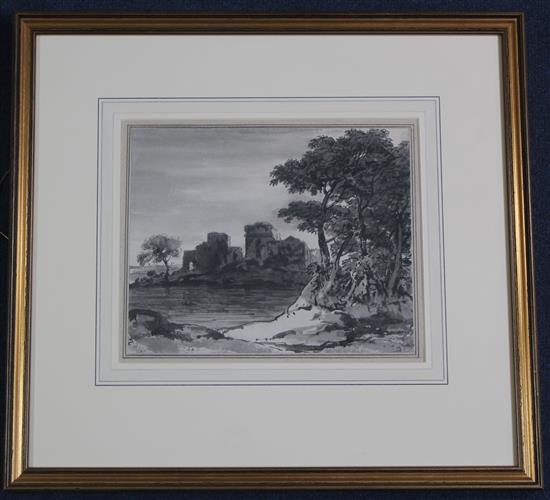 Doctor Thomas Monro (1759-1833) Castle in a landscape and other views, largest 7.25 x 9in.